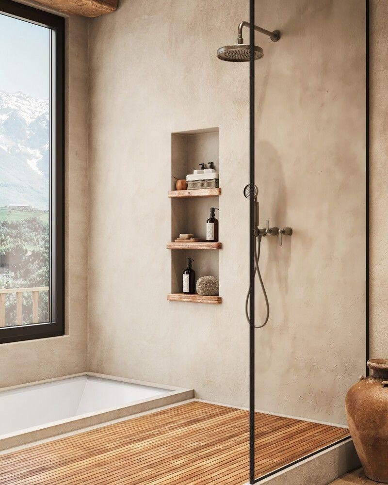 Lime Wash Shower Finish - Natural Mineral Decorative Finish