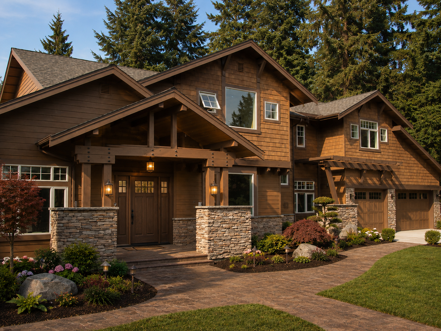 Stone porch and entry detail on craftsman home