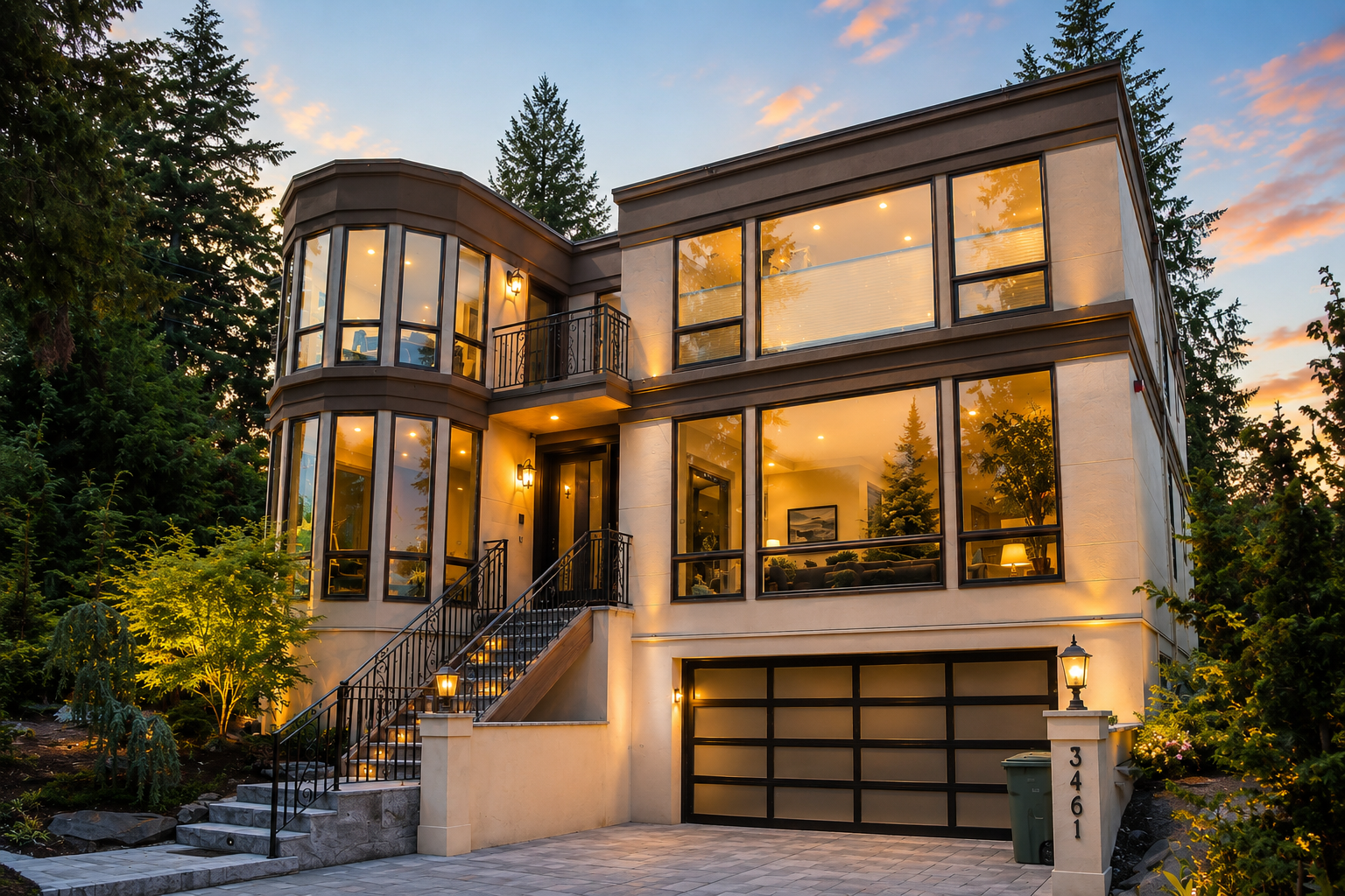 Contemporary stucco and glass home exterior