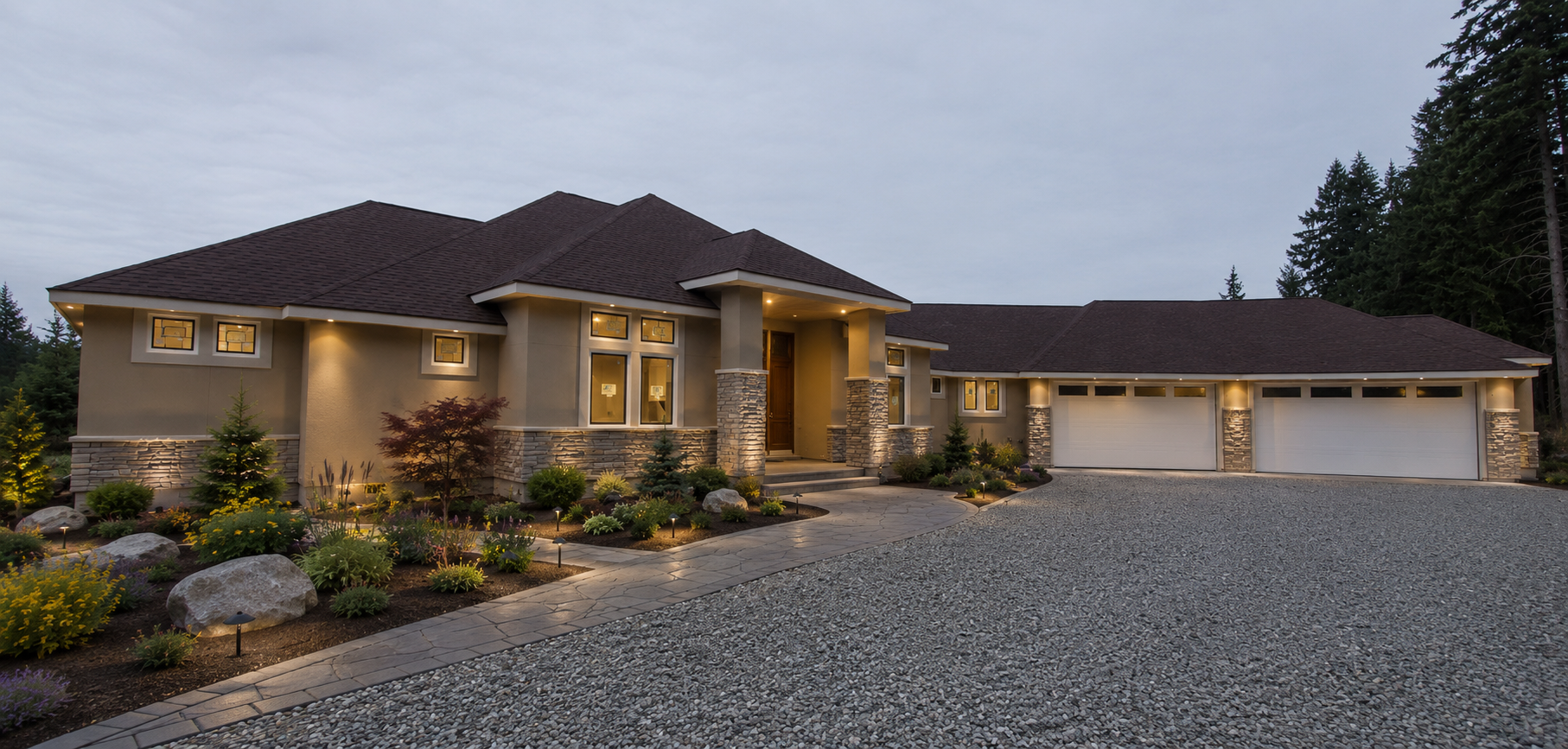 Stucco and stone ranch exterior